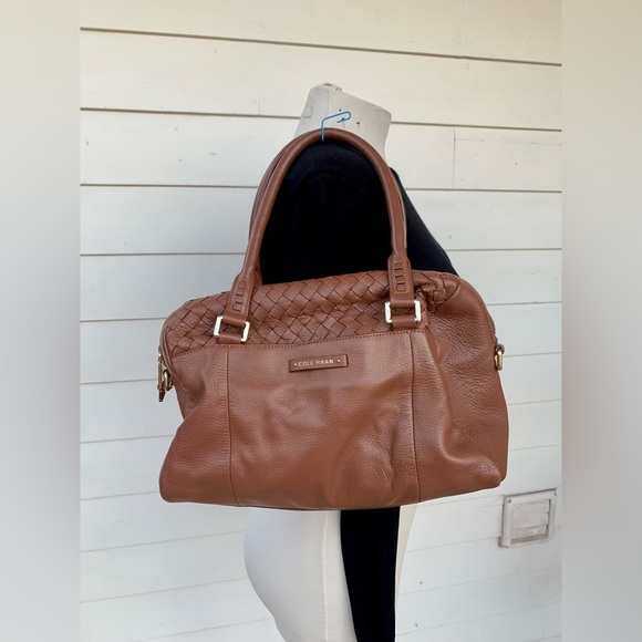 Cole Haan Buttery Leather Coñac Brown Bag Hobo Purse Woven Sam Shoulder Tan - Picture 3 of 5
